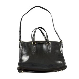 Lauren‎ Ralph Lauren RLL Vintage Black Patent Faux Leather Satchel Tote Bag